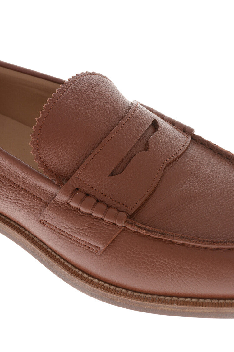 Brown Textured Loafers 2