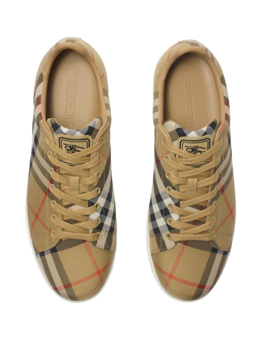 Beige Check Pattern Sneakers 5