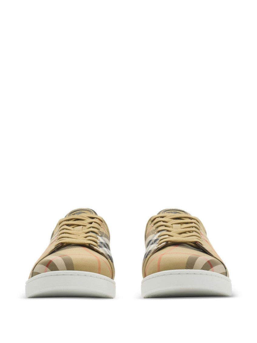 Beige Check Pattern Sneakers 9