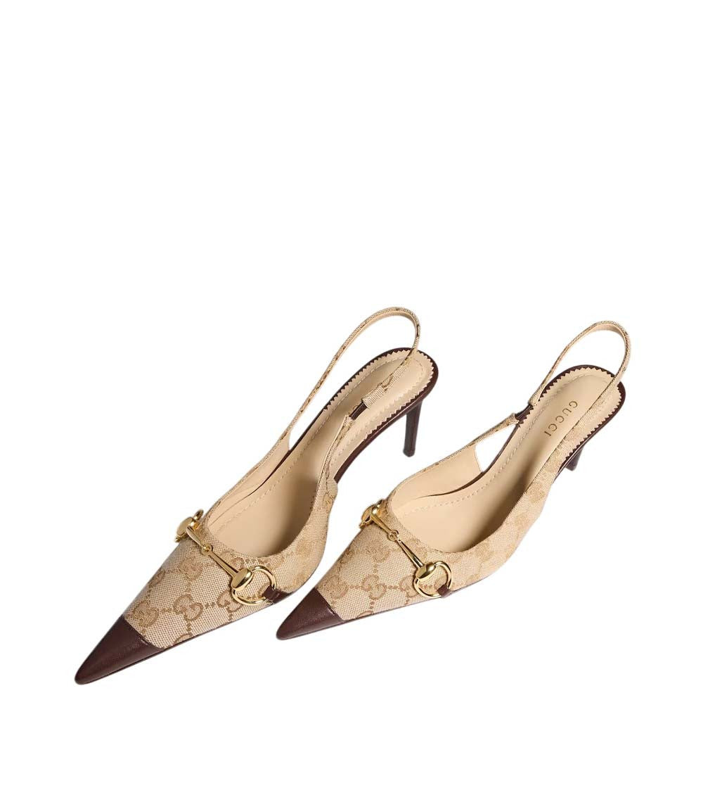 Beige Logo Horsebit Pumps 3