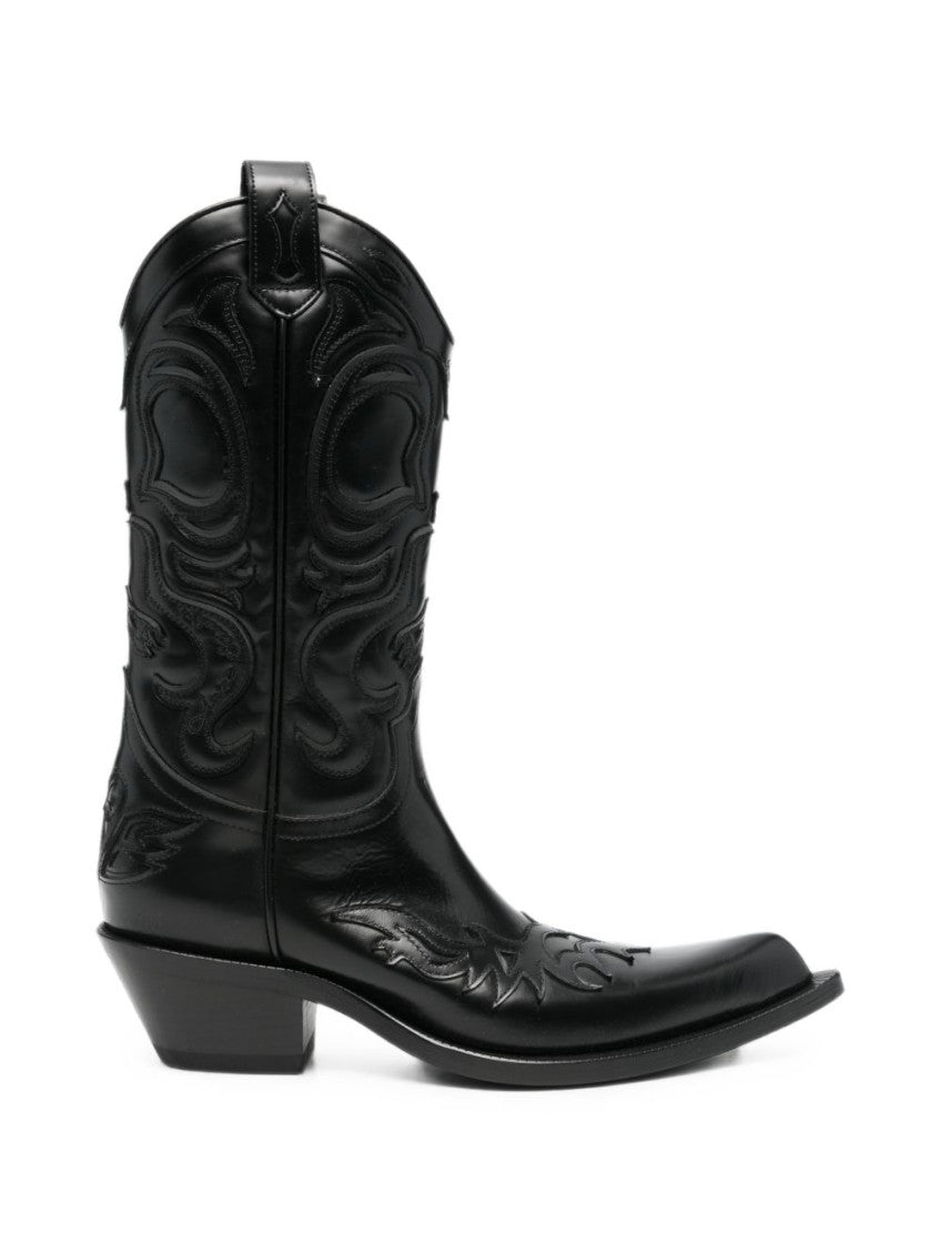 Black Embroidered Leather Boots 1