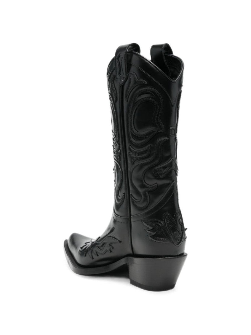 Black Embroidered Leather Boots 2