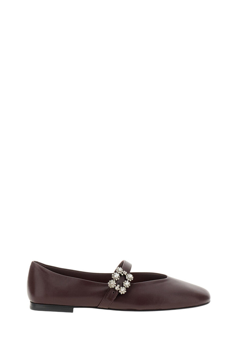 Maroon Crystal Buckle Ballet Flats 1