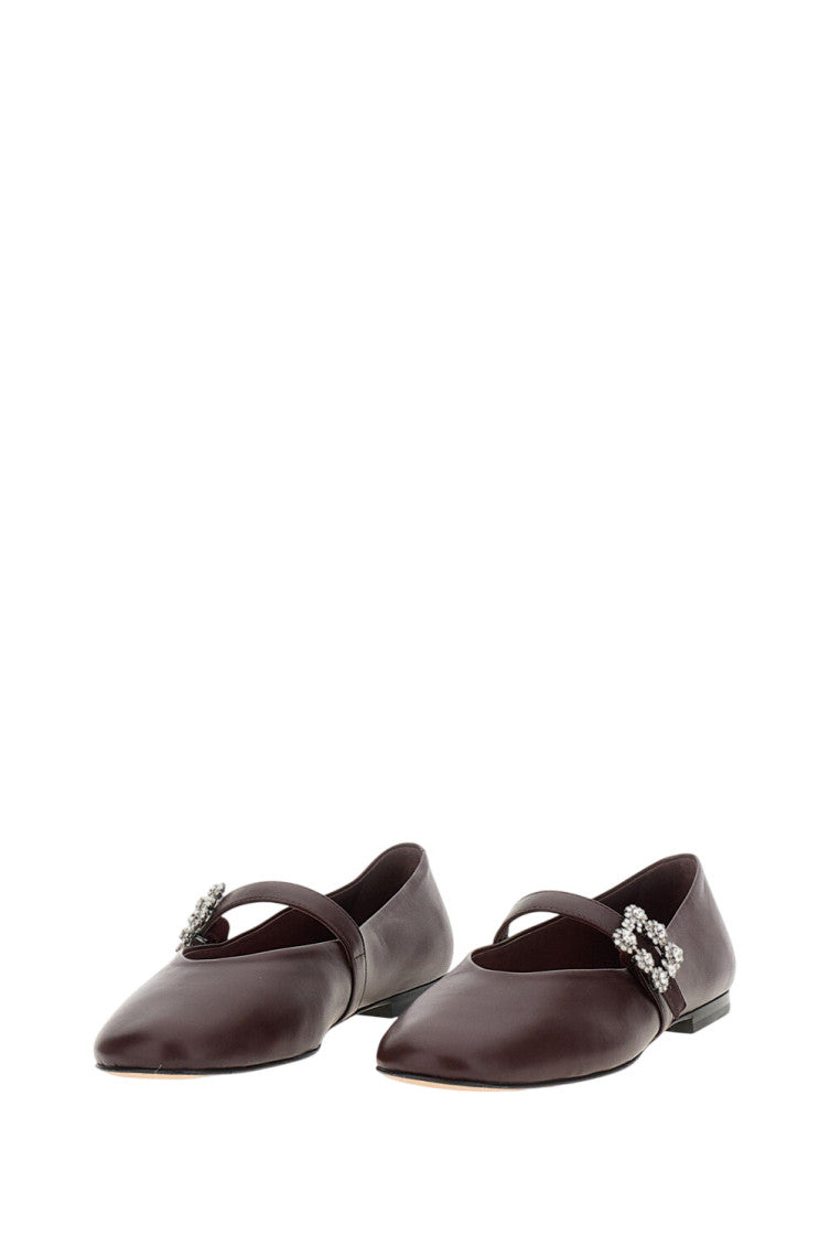 Maroon Crystal Buckle Ballet Flats 2