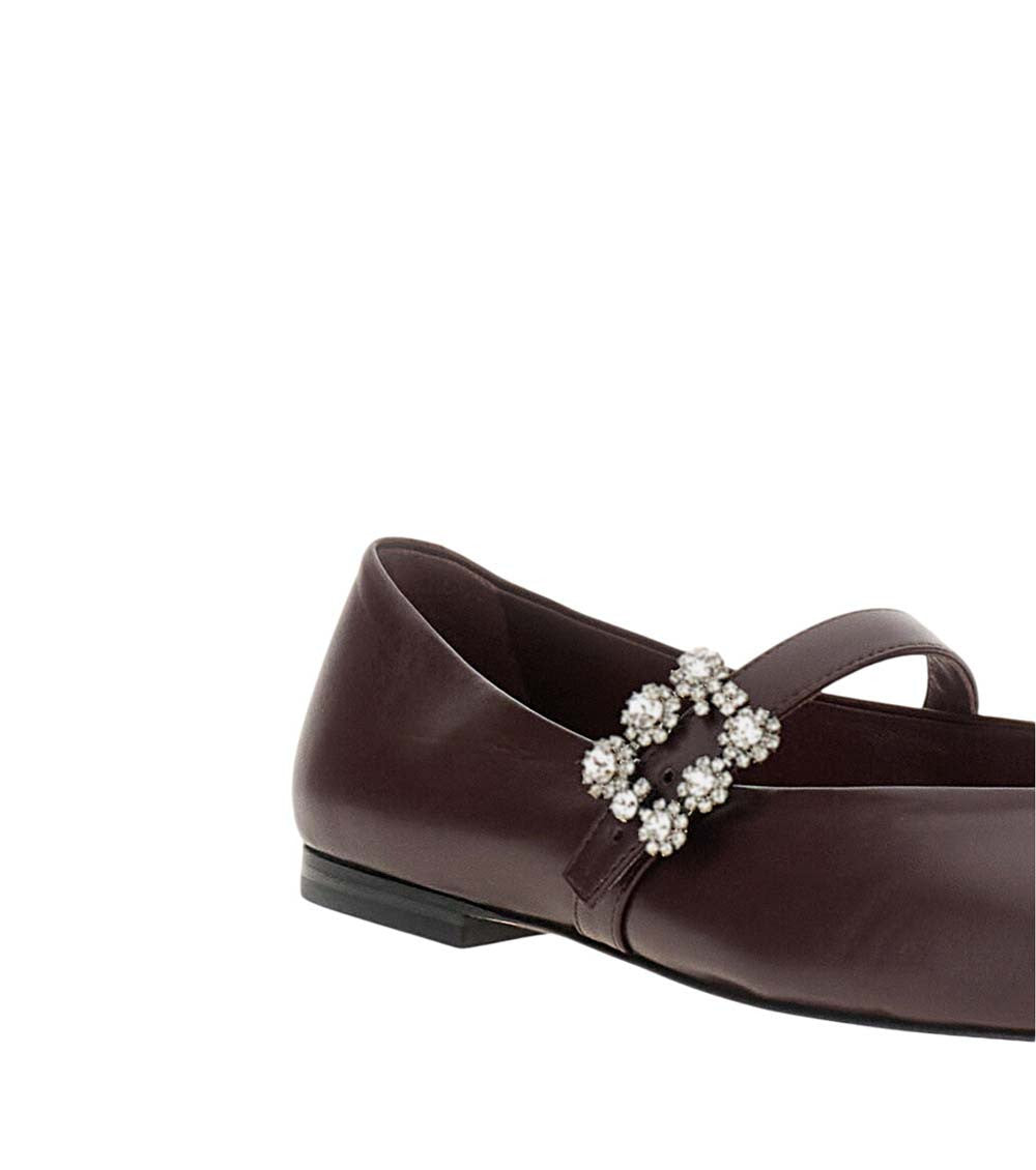 Maroon Crystal Buckle Ballet Flats 4