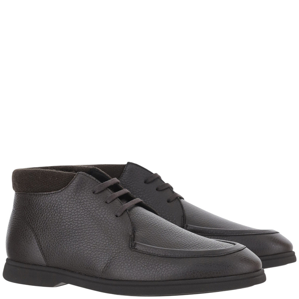 Dark Brown Leather Lace-Up Boots 2