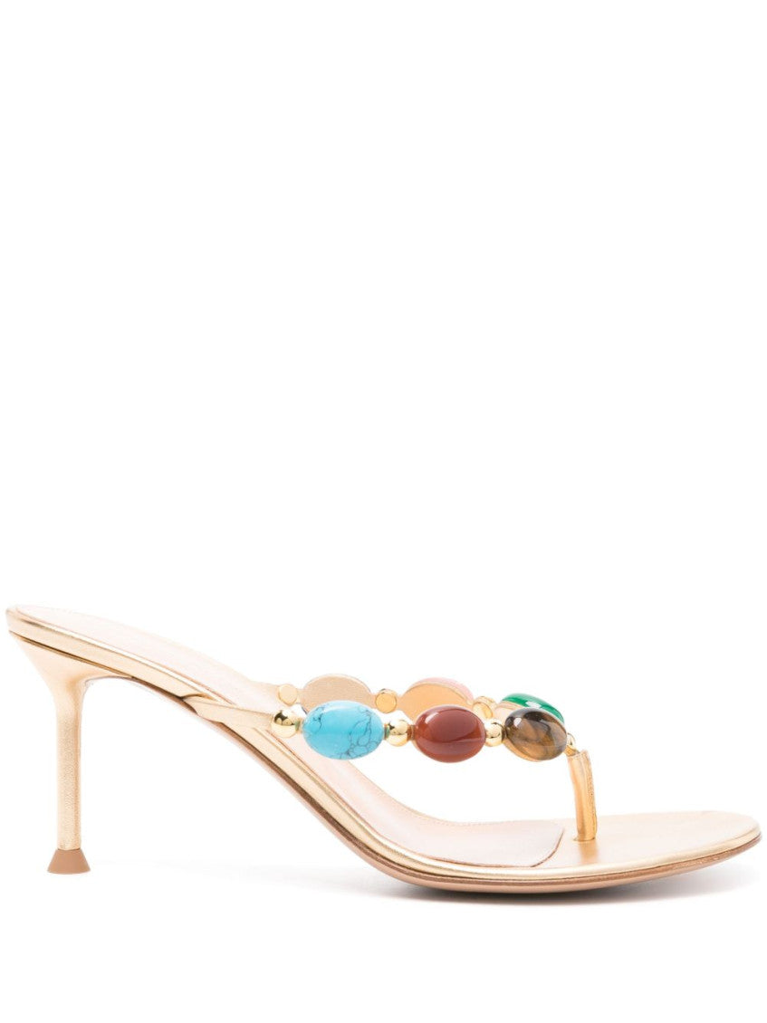 Beige Jewel Embellished Heels 1