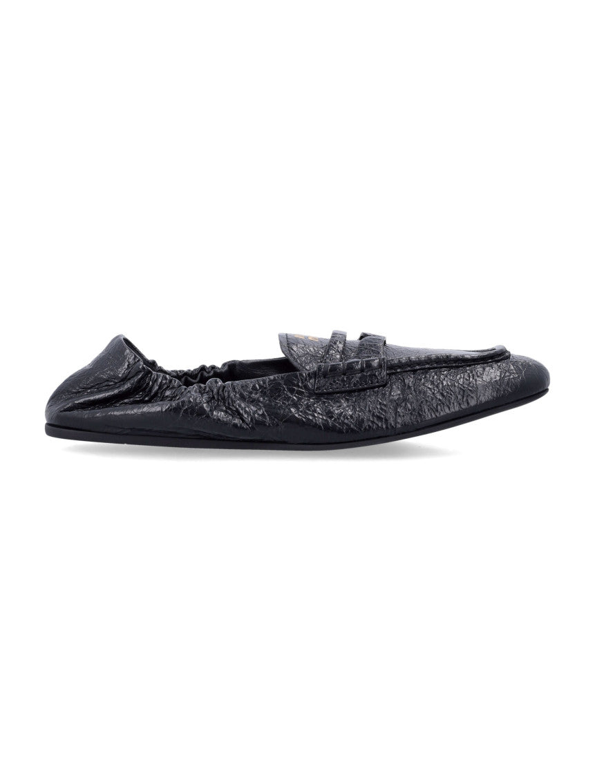 Black Crinkled Leather Loafers 1