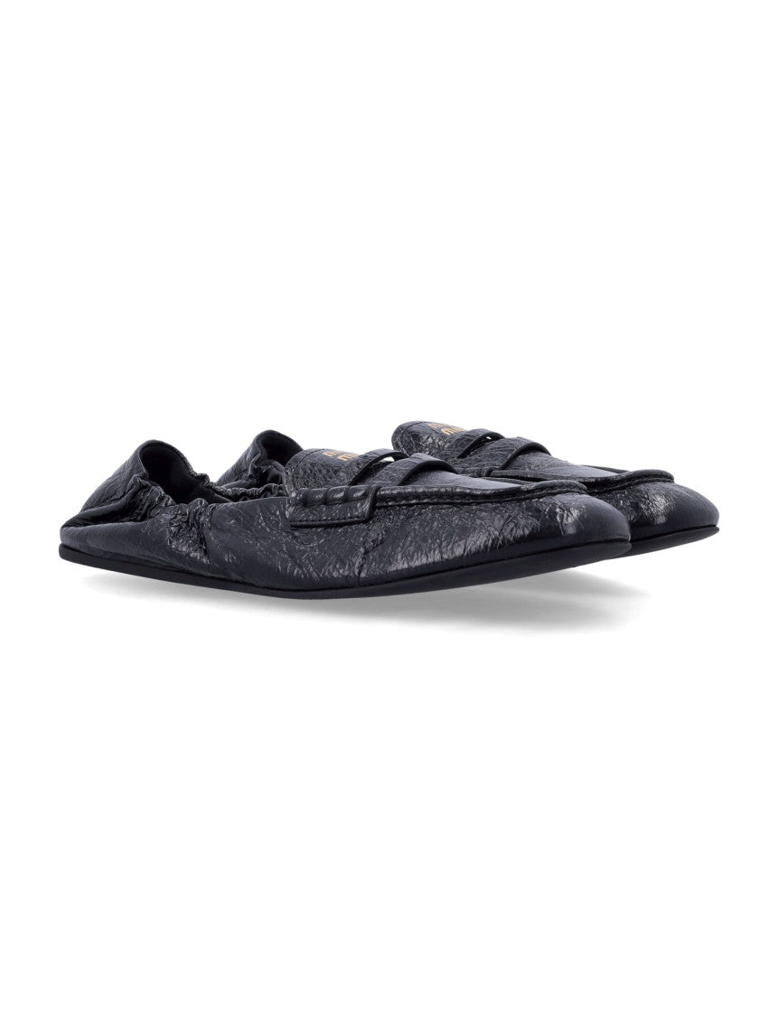 Black Crinkled Leather Loafers 2